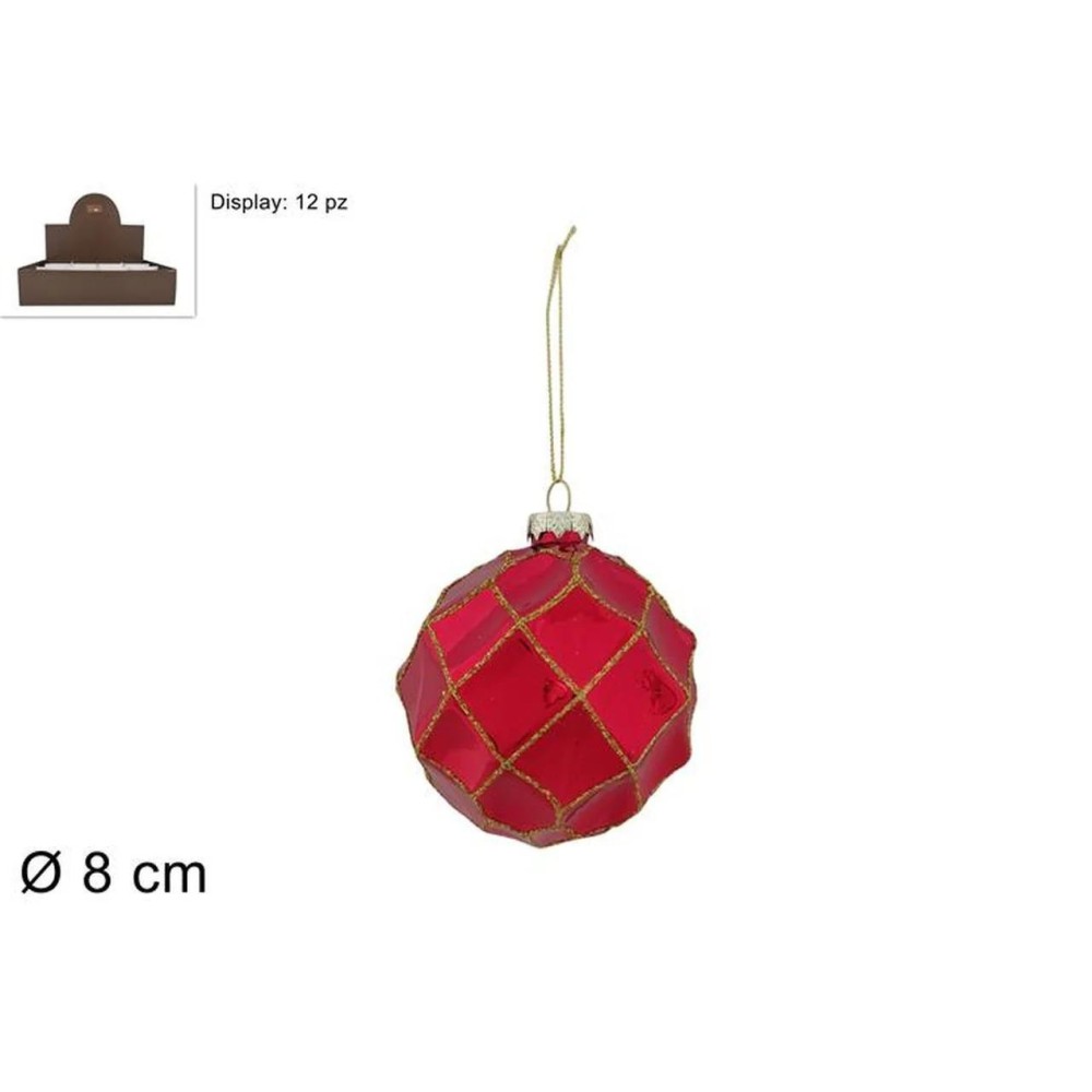 SFERA VETRO D.8 ROSSA ROMBI GLITTER ORO